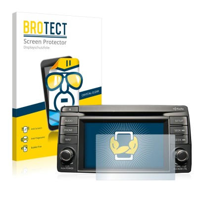 Face avant d’un emballage produit avec le logo de la marque BROTECT. À côté, l’appareil Mazda CX-5 2012-2014 Infotainment Syst