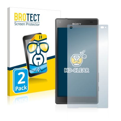 Front side of a product packaging with the brand logo BROTECT. Next to it is the device Sony Xperia Z5 Compact shown with the 