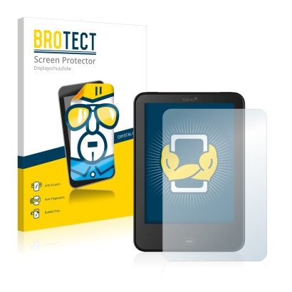 Parte frontal de un envase de producto con el logotipo de la marca BROTECT. Al lado se muestra el dispositivo Tolino Vision 3 