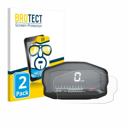 Front side of a product packaging with the brand logo BROTECT. Next to it is the device Ducati Panigale 1199 Speedometer displ