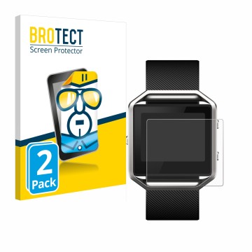 Vorderseite einer Produktverpackung mit dem Markenlogo BROTECT. Daneben ist das Gerät Fitbit Blaze mit dem zugehörigen Display