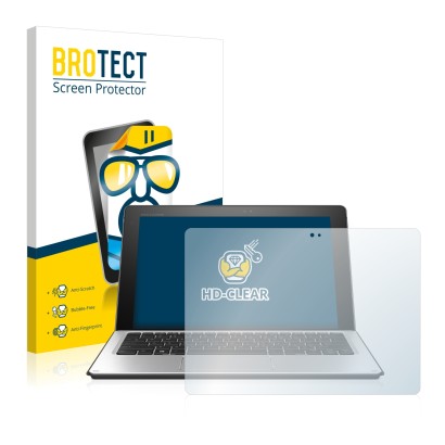 Front side of a product packaging with the brand logo BROTECT. Next to it is the device HP Elite x2 1012 G1 shown with the cor