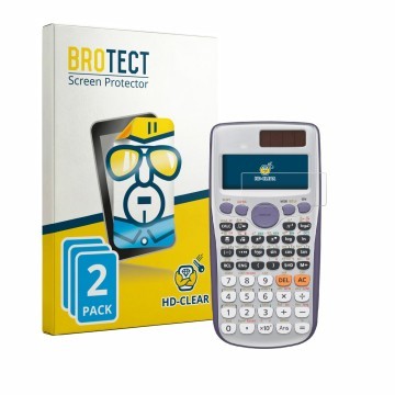 Parte frontale di una confezione del prodotto con il logo del marchio BROTECT. Accanto è raffigurato il dispositivo Casio FX-9