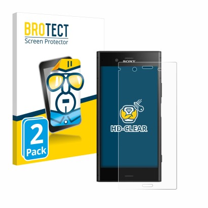 Front side of a product packaging with the brand logo BROTECT. Next to it is the device Sony Xperia XZ1 shown with the corresp