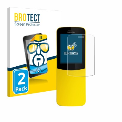 Face avant d’un emballage produit avec le logo de la marque BROTECT. À côté, l’appareil Nokia 8110 est représenté avec la prot