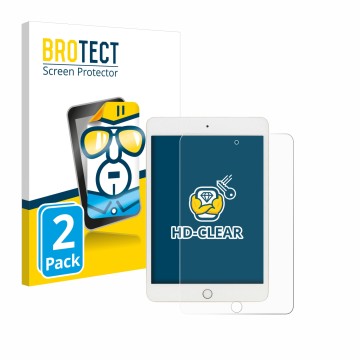 Face avant d’un emballage produit avec le logo de la marque BROTECT. À côté, l’appareil Apple iPad Mini 5 2019 (5ème Gen.) est