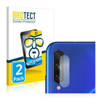 Vorderseite einer Produktverpackung mit dem Markenlogo BROTECT. Daneben ist das Gerät Xiaomi Mi A3 (NUR Kameraschutz) mit dem 