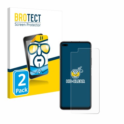 Parte frontal de un envase de producto con el logotipo de la marca BROTECT. Al lado se muestra el dispositivo Honor Play 4 Pro