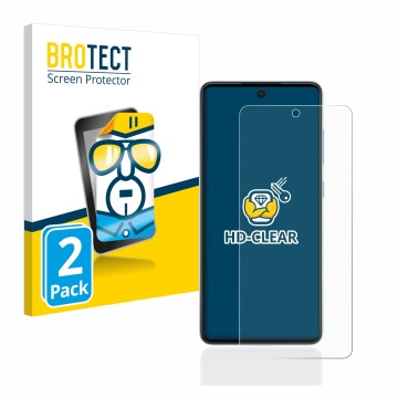 Front side of a product packaging with the brand logo BROTECT. Next to it is the device Samsung Galaxy A52 5G shown with the c