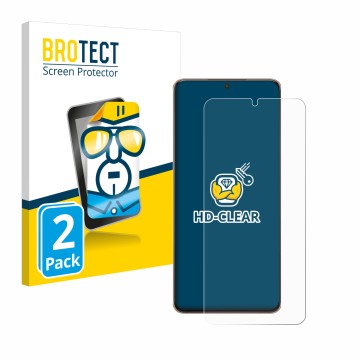 Face avant d’un emballage produit avec le logo de la marque BROTECT. À côté, l’appareil Samsung Galaxy S21 Plus 5G est représe