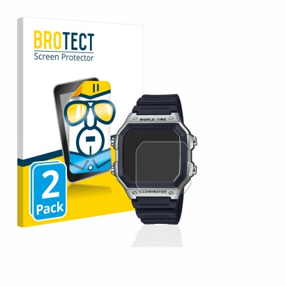 Parte frontale di una confezione del prodotto con il logo del marchio BROTECT. Accanto è raffigurato il dispositivo Casio AE-1