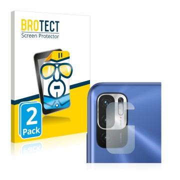 Face avant d’un emballage produit avec le logo de la marque BROTECT. À côté, l’appareil Xiaomi Redmi Note 10 5G (Caméra UNIQUE