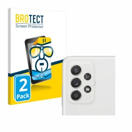 Parte frontal de un envase de producto con el logotipo de la marca BROTECT. Al lado se muestra el dispositivo Samsung Galaxy A