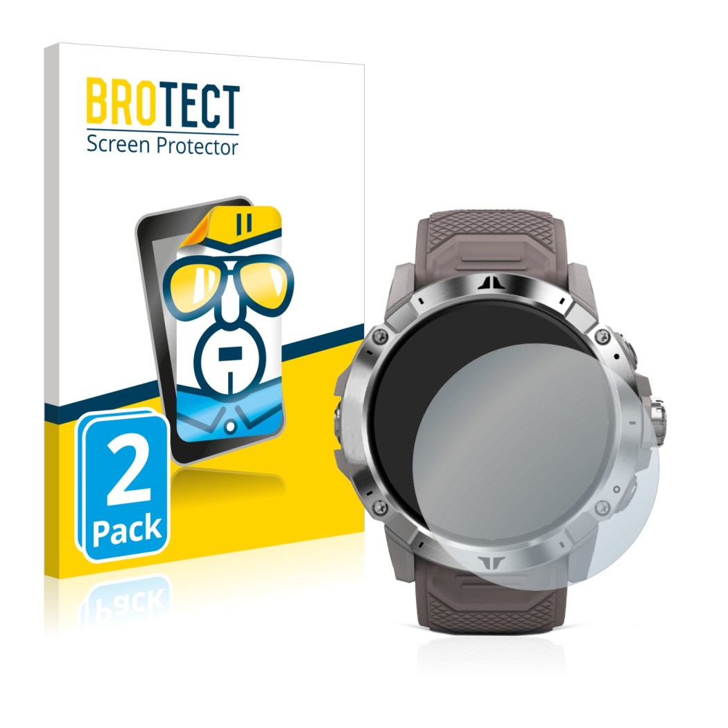 Face avant d’un emballage produit avec le logo de la marque BROTECT. À côté, l’appareil Coros Vertix 2 est représenté avec la 