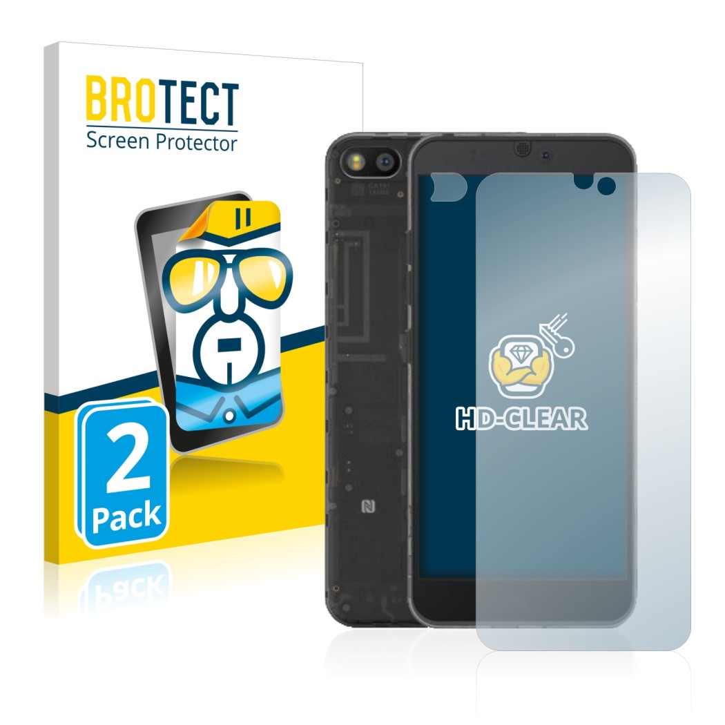 Front side of a product packaging with the brand logo BROTECT. Next to it is the device Fairphone 3 (Front+Camera) shown with 