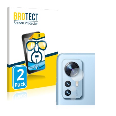 Vorderseite einer Produktverpackung mit dem Markenlogo BROTECT. Daneben ist das Gerät Xiaomi 12 (NUR Kameraschutz) mit dem zug