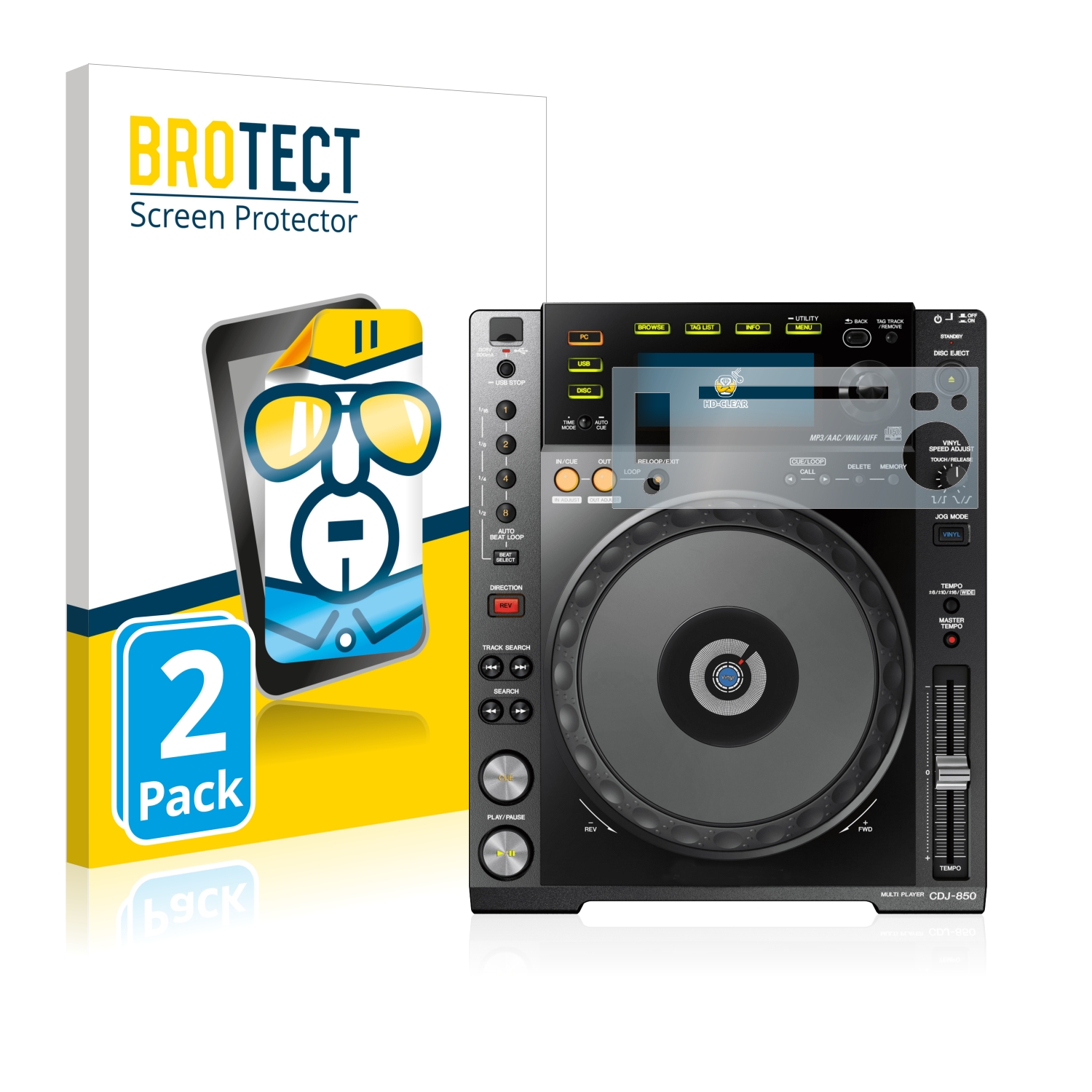 2x BROTECT HD-Clear Screen Protector for Pioneer CDJ-850-K