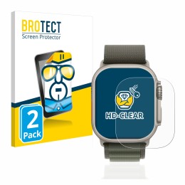 Front side of a product packaging with the brand logo BROTECT. Next to it is the device Apple Watch Ultra (49 mm) shown with t