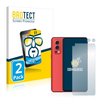 Parte frontal de un envase de producto con el logotipo de la marca BROTECT. Al lado se muestra el dispositivo OnePlus Nord 2 5