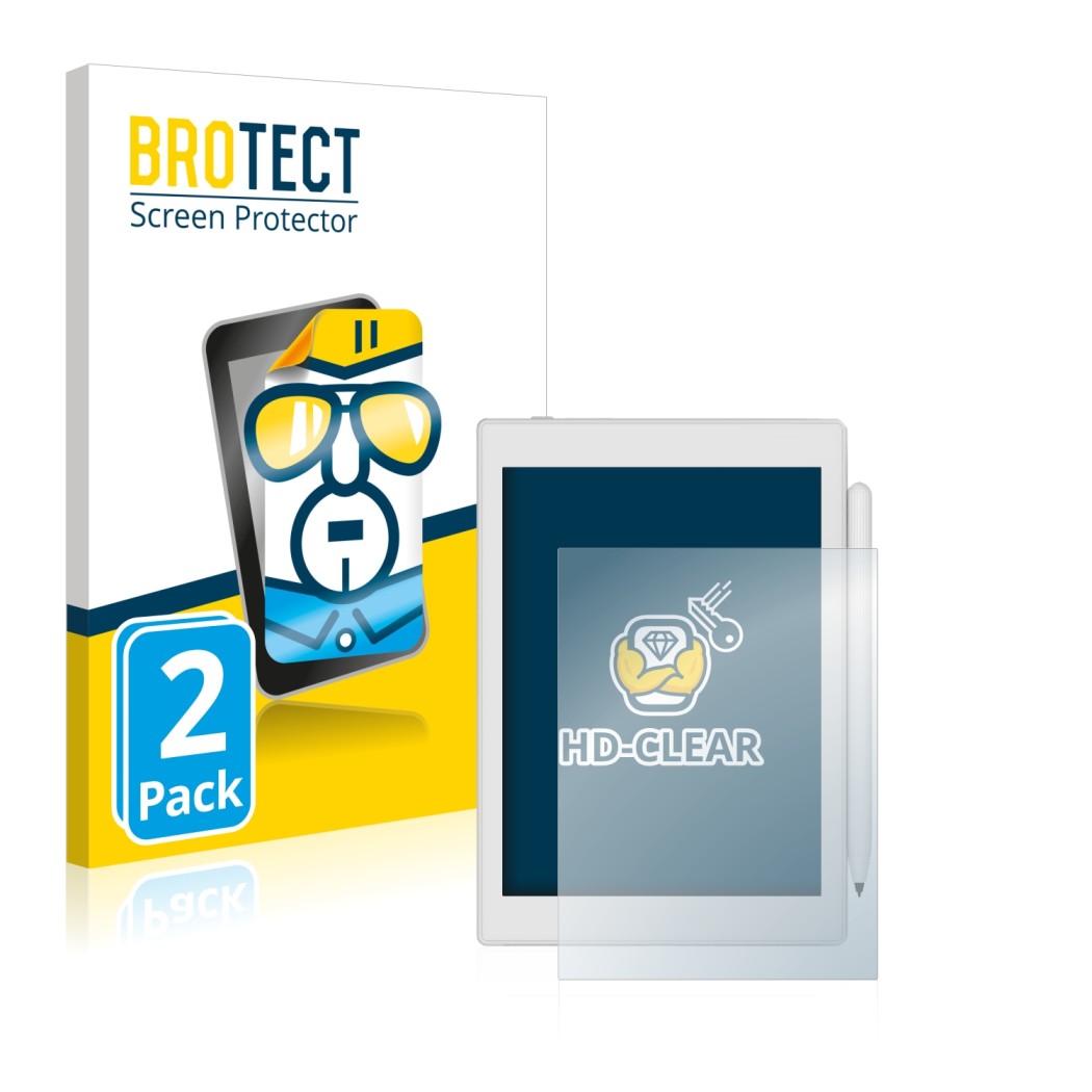 Face avant d’un emballage produit avec le logo de la marque BROTECT. À côté, l’appareil Boox Nova Air 2 est représenté avec la