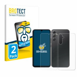 Vorderseite einer Produktverpackung mit dem Markenlogo BROTECT. Daneben ist das Gerät Samsung Galaxy A34 5G (Display+Rückseite