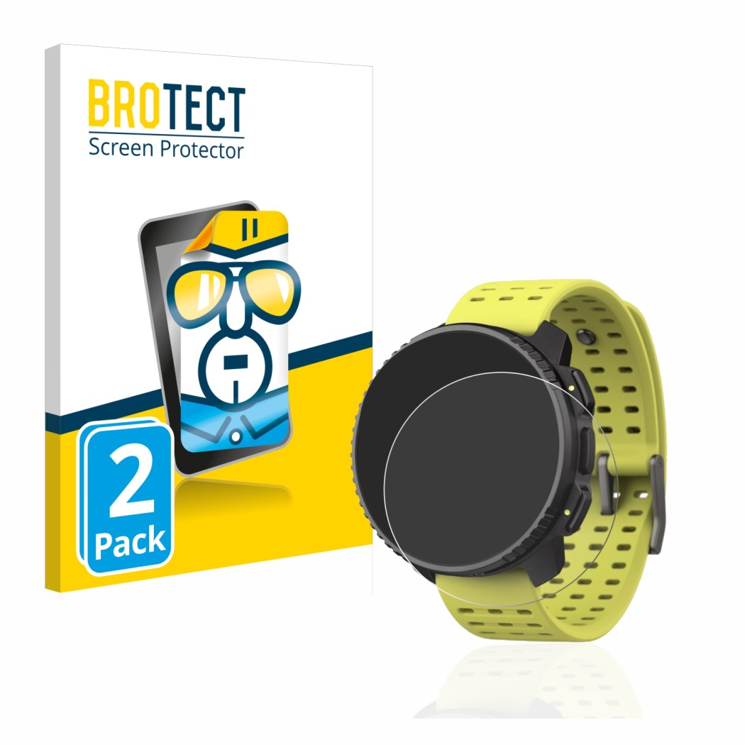 Vorderseite einer Produktverpackung mit dem Markenlogo BROTECT. Daneben ist das Gerät Suunto Vertical mit dem zugehörigen Disp