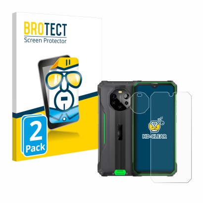 Parte frontale di una confezione del prodotto con il logo del marchio BROTECT. Accanto è raffigurato il dispositivo Blackview 