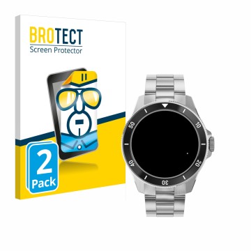 Face avant d’un emballage produit avec le logo de la marque BROTECT. À côté, l’appareil Withings ScanWatch Nova (42 mm) est re