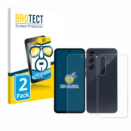 Face avant d’un emballage produit avec le logo de la marque BROTECT. À côté, l’appareil Samsung Galaxy A35 5G (Avant+Arrière) 