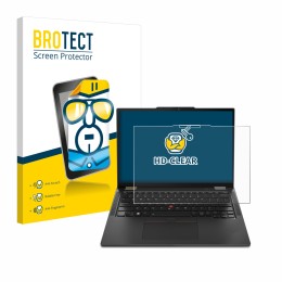 Parte frontal de un envase de producto con el logotipo de la marca BROTECT. Al lado se muestra el dispositivo Lenovo ThinkPad 