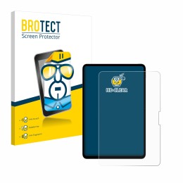 Face avant d’un emballage produit avec le logo de la marque BROTECT. À côté, l’appareil Apple iPad Pro 13