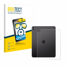 Face avant d’un emballage produit avec le logo de la marque BROTECT. À côté, l’appareil Apple iPad Pro 13