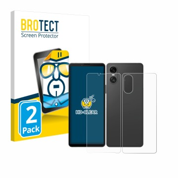 Parte frontal de un envase de producto con el logotipo de la marca BROTECT. Al lado se muestra el dispositivo Sony Xperia 10 V