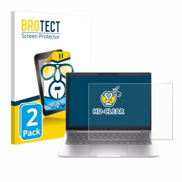 Front side of a product packaging with the brand logo BROTECT. Next to it is the device HP EliteBook 630 G11 shown with the co