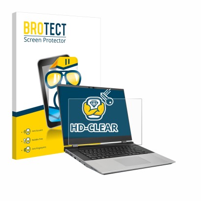 Parte frontale di una confezione del prodotto con il logo del marchio BROTECT. Accanto è raffigurato il dispositivo Framework