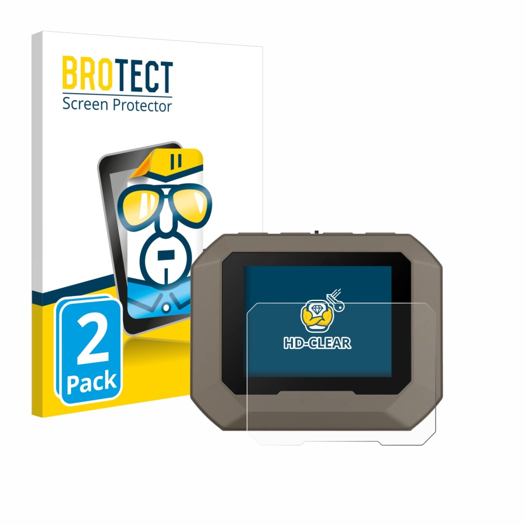 Face avant d’un emballage produit avec le logo de la marque BROTECT. À côté, l’appareil Garmin Xero C1 Pro est représenté avec