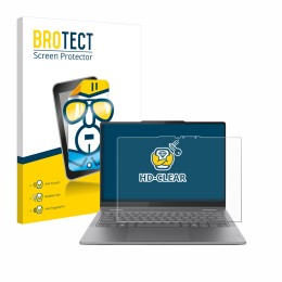 Parte frontal de un envase de producto con el logotipo de la marca BROTECT. Al lado se muestra el dispositivo Lenovo Yoga 7i 2