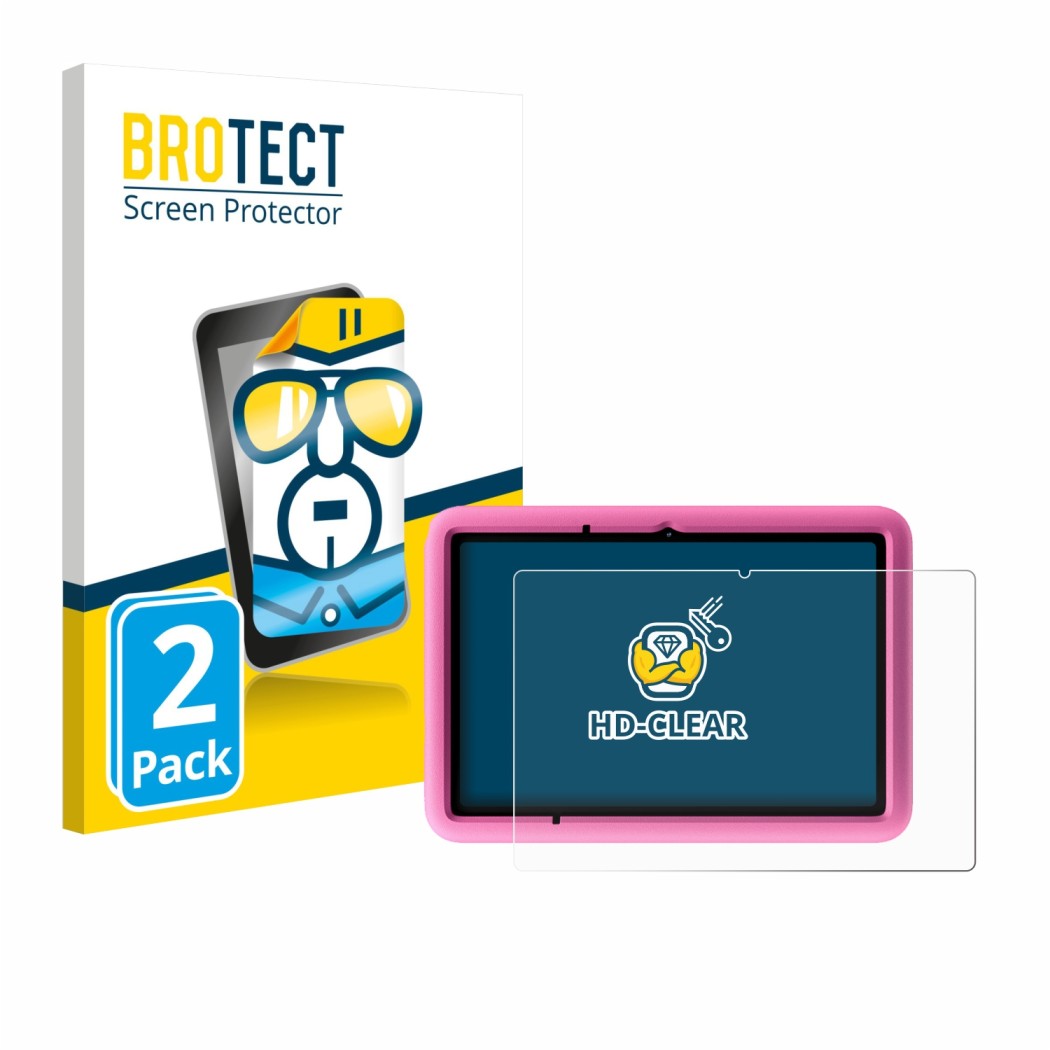 Vorderseite einer Produktverpackung mit dem Markenlogo BROTECT. Daneben ist das Gerät Blackview Tab A6 Kids mit dem zugehörige