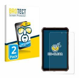 Parte frontal de un envase de producto con el logotipo de la marca BROTECT. Al lado se muestra el dispositivo Blackview Active