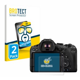 Front side of a product packaging with the brand logo BROTECT. Next to it is the device Canon EOS R6 Mark III shown with the c