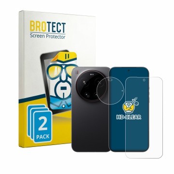 Face avant d’un emballage produit avec le logo de la marque BROTECT. À côté, l’appareil Xiaomi 17 Ultra (Avant+Caméra) est rep