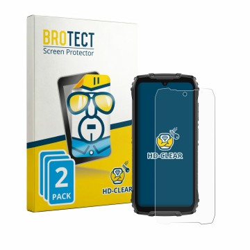 Front side of a product packaging with the brand logo BROTECT. Next to it is the device Ulefone RugKing 4 Pro shown with the c