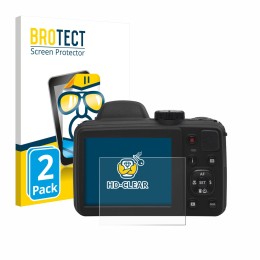 Parte frontal de un envase de producto con el logotipo de la marca BROTECT. Al lado se muestra el dispositivo Kodak Pixpro AZ4