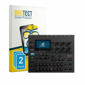 Front side of a product packaging with the brand logo BROTECT. Next to it is the device Elektron Digitone II shown with the co