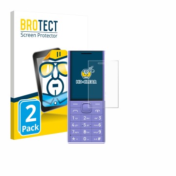 Parte frontal de un envase de producto con el logotipo de la marca BROTECT. Al lado se muestra el dispositivo Nokia 150 Music 