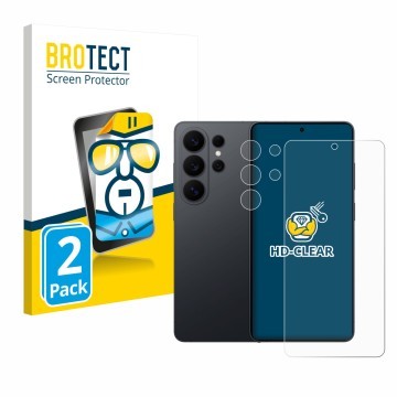 Front side of a product packaging with the brand logo BROTECT. Next to it is the device Samsung Galaxy S26 Ultra (Front+Camera