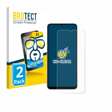 Parte frontal de un envase de producto con el logotipo de la marca BROTECT. Al lado se muestra el dispositivo Samsung Galaxy M