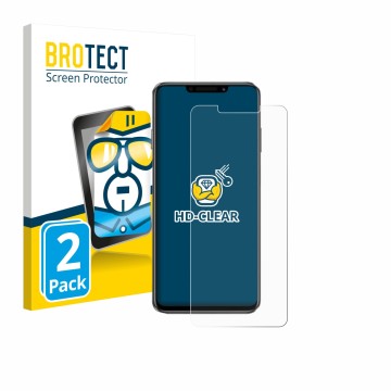 Parte frontal de un envase de producto con el logotipo de la marca BROTECT. Al lado se muestra el dispositivo Huawei Enjoy 60X
