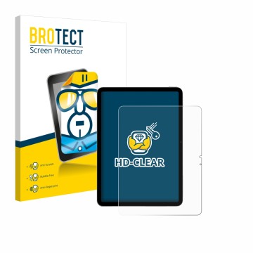 Face avant d’un emballage produit avec le logo de la marque BROTECT. À côté, l’appareil Apple iPad Air 13