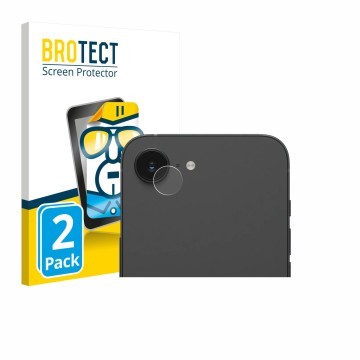 Front side of a product packaging with the brand logo BROTECT. Next to it is the device Apple iPhone 17e (ONLY Camera Lens) sh